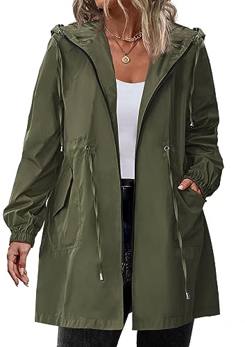 IN'VOLAND Women's Rain Jacket Plus Size Long Raincoat Lightweight Hooded Windbreaker Waterproof Jackets with Pockets