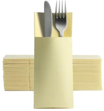 Palucart Tovagliolo portaposate Tasca 40x30cm in airlaid Simile Stoffa Biodegradabile e Compostabile Pura cellulosa 50 Tovaglioli con Tasca (Champagne)