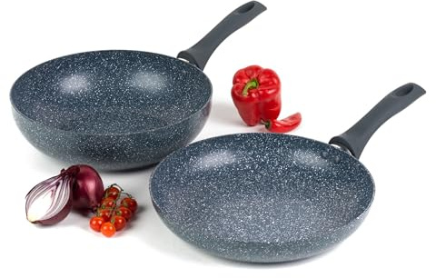 Russell Hobbs COMBO-4840A Nightfall Stone 2-Piece Pan Set - Non-Stick Frying & Stir-Fry Pans, 28 cm, Induction Hob Compatible, Aluminium with Soft Bakelite Handle