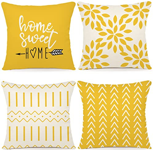 YCOLL Kissenbezug 4er Set Kissenbezüge leinen Kissenhülle Dekokissen für Sofa Gartenbett Couch Kissen 45x45cm