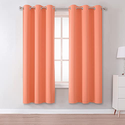 DUALIFE Helle pfirsichfarbene Vorhänge, 160 cm lang, 2 Paneele, wärmeisoliert, Ösen, Raumverdunkelung, Vorhänge für Mädchen, Schlafzimmer, 107 x 160 cm, Orange/Koralle