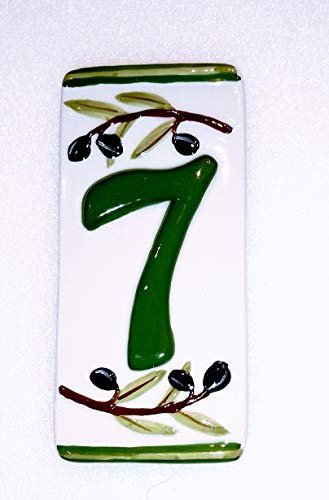 NUMERO DE RUE SEPT EN CERAMIQUE DE PORTE MOTIF OLIVES