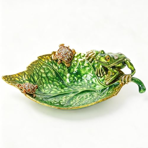 SEVENBEES Enamel Frog Turtle Leaf Trinket Tray Dish - Decorative Jewelry Holder, Small Ring Dish for Earrings Necklaces, Cute Home Decor Gift for Women
