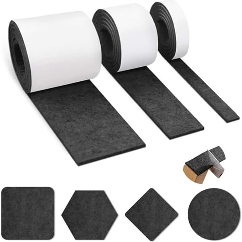 Chair Leg Floor Protectors,3 Rolls Felt Pads for Furniture Feet Self Adhesive Pads Anti-Slip Furniture Pads Floor Protectors Pads Furniture Felt Pads for Table Chair Bed Sofa Legs(Black)