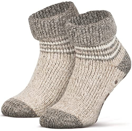 Piarini ABS Stoppersocken Wollsocken Wintersocken Norwegersocken Innenfrottee Damen Herren geringelt creme braun meliert 39 40 41 42