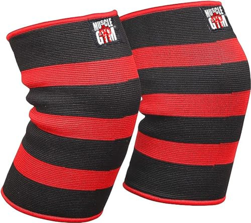 Kniebandagen, doppellagig, für Powerlifting, Bodybuilding, Gelenkschmerzen, Fitnessstudio, elastisch, Unisex, strapazierfähig, 7 mm, S-3XL, Rot, Schwarz MW