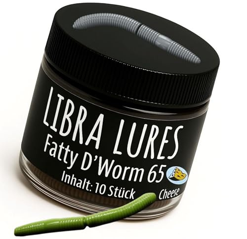 Libra Lures Fatty D`Worm 65mm Forellenköder Supersoft | 10 Stück | Aroma: Käse | Farbe: 031/ Olive | Gummiköder | Forellenköder Neuheiten | Erfolgreicher Forellen Angeln mit dem Fatty