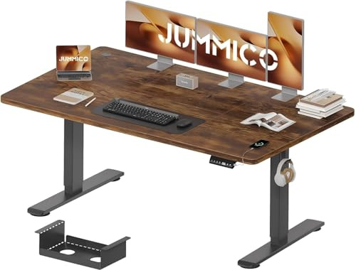 JUMMICO Höhenverstellbarer Schreibtisch 140×70 cm mit Kabelwanne & USB-A | Elektrisch Schreibtisch Höhenverstellbarer mit 18 mm Tischplatte, 3 Memory-Steuerung,Sitz‑Erinnerung Computertisch,Braun