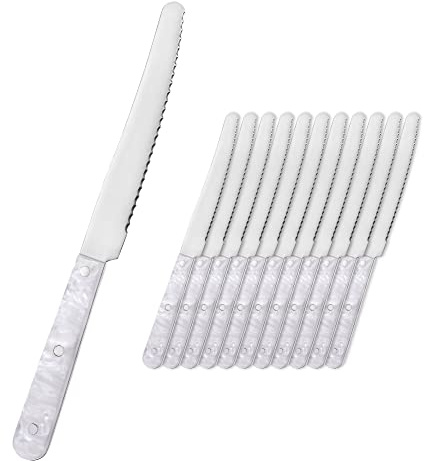 GRÄWE Tafelmesser Brötchenmesser 12 Stück in schöner Perlmuttoptik + GRATIS Küchenmesser