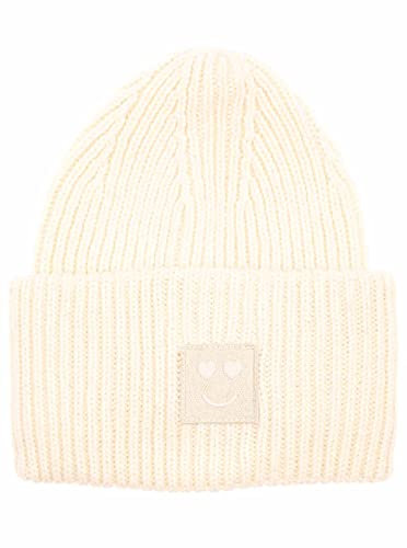 Zwillingsherz Slouch-Beanie-Mütze mit Wolle - Hochwertige Strickmütze mit Herz Smileys Patch für Damen Mädchen – Hat - Grobstrick - One Size - warm und weich für Frühling Herbst und Winter