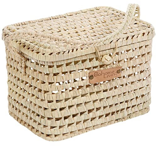 Bohome Living - Baúl de Almacenaje de Mimbre, Cesta Grande para Juguetes, Estilo Boho Chic, Decoración para Hogar (30cm)