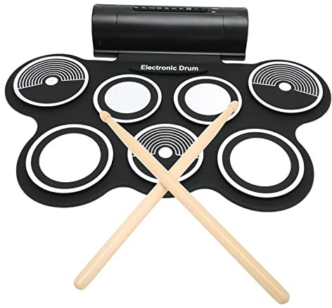 Electric Drum Set Roll Up Potable Drum Kit, Electronic Drum Set 7 Drum Practice Pad with Dual Speakers Stereo Surround Sound, with Drum Sticks Foot Pedals Kids Adult