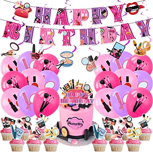 Spa Geburtstag Dekorationen - Makeup Party Zubehör Mit Happy Birthday Banner, Spiralen, Kuchen Topper, Cupcake Toppers, Ballons für Pamper Party