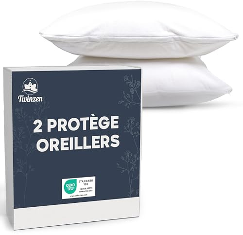 Skyddskudde 40 x 60 - set med 2 vattentäta kuddfodral med dragkedja - Oeko-Tex certifierad - Twinzen Technology kuddfodral 40 x 60 cm, vit | Kuddöverdrag för kvalsterskydd · Allergivänligt, maskintvättbart, OEKO-TEX, fläckbeständigt vitt