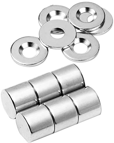 vasalat Scheibenmagnet rund, Magnet mit Metallscheibe mit Senkbohrung, Rundmagnet ø 12mm, Neodym vernickelt 12-teilig