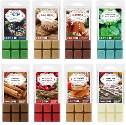 SALKING Fondants de Cire parfumée d'hiver pour Lampes parfumées, 100% Bougies de Cire de soja parfumées, senteurs d'épices de Pain d'épices et de Cannelle, Coffret Cadeau pour Halloween, Noël, 8 Packs