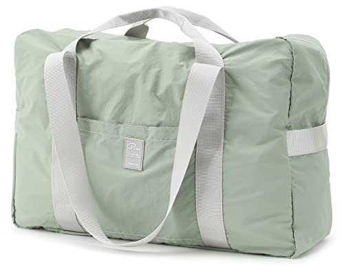 VanFn Sac de voyage pliable, sac de sport, sac de sport, fourre-tout en nylon imperméable, léger pour femme et homme, sac de week-end en plein air, série P.Travel, Vert mat, Medium (Unfolded), Compact