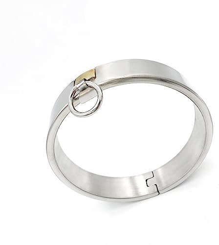 ZTHBYSB Runden SM Bondage Sex Halsbänder O-Ring Restraint Spiel, 3 cm Höhe Edelstahl Halsband Kragen Fesseln Werkzeuge mit Schloss Fetisch Sklaven Sexspielzuege für Männer Frauen,Silber,Mann