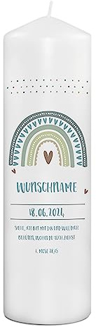 PhotoFancy® - Personalisierte Taufkerze mit eigenem Foto und Namen bedrucken lassen - Tauf-Kerze selbst gestalten - 29 cm Höhe - Design 'Regenbogen'