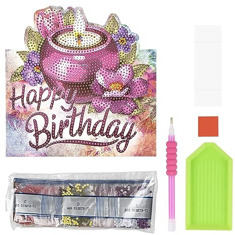 Ideen mit Herz Diamond-Painting-Aufstellkarte | 370 g/m² | 16,3 cm x 16 cm | inkl. Briefumschlag & Werkzeug (Kerze | Happy Birthday)
