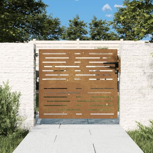 Homgoday Garden Gate, Metal Gate, Garden Door, Fence Door, Garden Gate, Yard Gate, Entrance Gate, Single Gate, Double Gate, Garden Fence, Gate, 85 x 75 cm, Corten Steel, Square Design