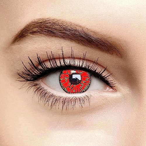 Farbige Halloween Kontaktlinsen rot DEVIL, weich, 2 Stück (1 Paar) ohne Stärke, leicht einzusetzende rote Tageslinsen perfekt zu Halloween, Fasching, Fastnacht Karneval