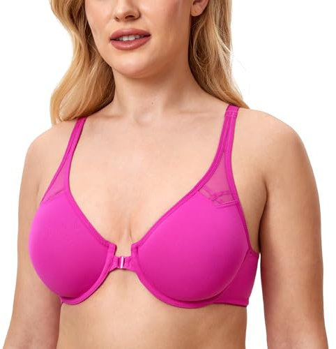 Delimira Women's Front Fastening Bras Underwire Unlined Racerback Plus Size Bra Hibiscus Purple 40C