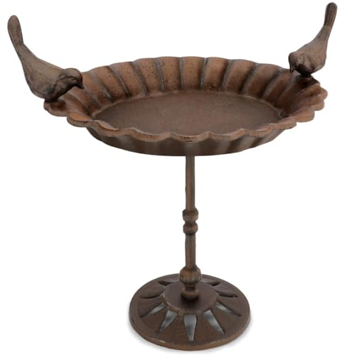 wildlife home Bebedero para pájaros de pie, 41 cm de alto, con soporte, jardín, balcón, baño para pájaros, resistente a las heladas, de hierro fundido, bebedero de agua para pájaros, aves silvestres