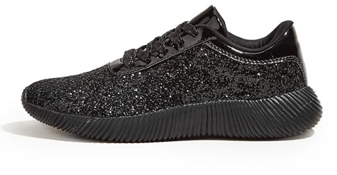 LUCKY STEP Glitterskor för kvinnor glittrande lätta metalliska paljetter tennissneakers, Svart, 39 EU