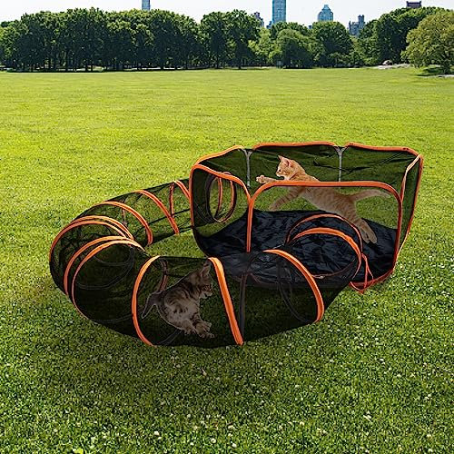 Keyzone Outdoor-Katzengehege für Indoor-Katzen, 2-in-1 tragbares Katzenspielhaus (Outdoor-Katzenzelt und runder Katzentunnel) für Katzen und Kleintiere, Indoor-Laufstall mit Tragetasche (2-in-1-Set)