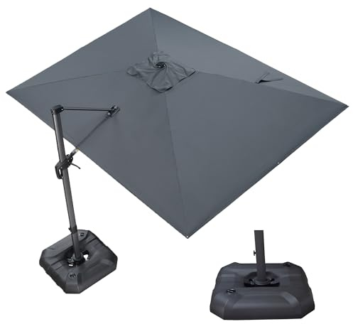 PURPLE LEAF Sombrilla 2,7 x 3,5 m Rectangular con Base, Sombrilla Terraza Exterior de Aluminio con Protección UV 50+, Inclinable y Rotación 360° para Jardín Piscina Balcón Patio, Gris