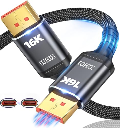 Câble Displayport 2.1 16 K, certifié VESA, câble DP vers DP 7,5 m, 16K @ 60 Hz, 8K @ 120 Hz, 4K @ 240 Hz 165 Hz 144 Hz compatible HDR 80 Gbit/s, HDCP DSC 1.2a, compatible FreeSync G-Sync Gaming