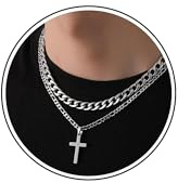 Rajputana Silber Kreuz Halskette für Männer Edelstahl Kette Herren Mens Silver Cross Chain Necklace Silberkette Herren Geschichtete Kubanische Figaro Kette Halskette Christliche Schmuck Geschenke