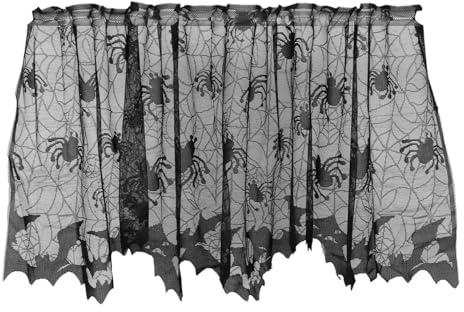Halloween Tischdeko Tischdecke Halloween Spinnennetz Vorhang FledermäUse Fenster Lampenschirm Dekoration Spitze Kamin Vorhang Festliche Partydekorationen FüR Zuhause(Schwarz)