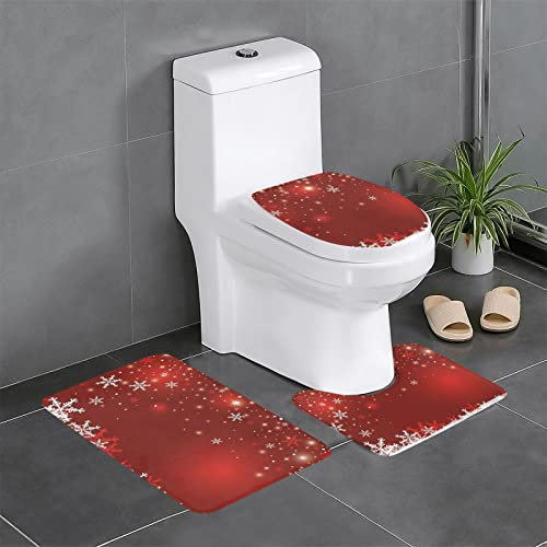 FLYIFE Weihnachts-Badematten-Set, 3-teilig, Flanell, rutschfest, wasserabsorbierend, mit U-förmiger WC-Vorleger und WC-Deckelbezug