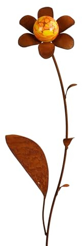 Manufaktur Lichtbogen Rost Gartenstecker Blume mit Glaskugel 120 cm Metall Gartendeko Edelrost Gartendekoration