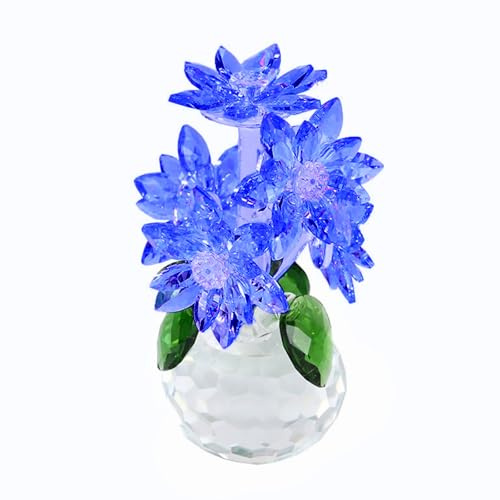 Tokenhigh Figura de ramo de margaritas de cristal, regalos para ella, adornos florales coleccionables de vidrio con jarrón, figura coleccionable de flores de cristal romántica para decoración de