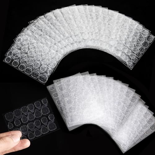 False Nails Stickers, 864 ST Dubbelsidigt lim Nagelklistermärke, 20 ark Transparenta Nagellim Stickers Vattentäta självhäftande nagelhäftande flikar för DIY-nageldekoration