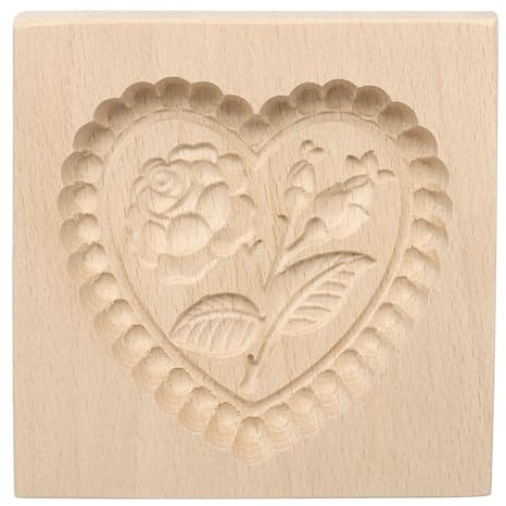 QUARKZMAN Stampo per biscotto in Legno 10cm x 10m Stampo per Biscotto in Legno Fiore a Cuore Rosa Strumento per Biscotto Intagliato Timbro Pressa Biscotto