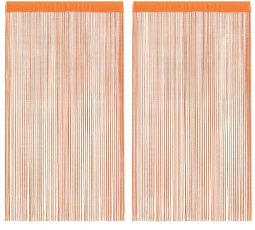 vidaXL Cortinas de Cuerdas 2 uds Naranja 100x250 cm, Cortina de Flecos, Cortina con Bolsillo para Varilla, Divisor de ambientes