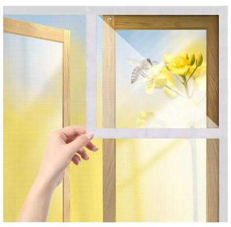 Fliegengitter Fenster Insektenschutz mit Klettband selbstklebend, Moskitonetze für Fenster schützen die Familie vor Insekten, Fliegengitter für Dachfenster, ohne bohren100x180cm Weiß