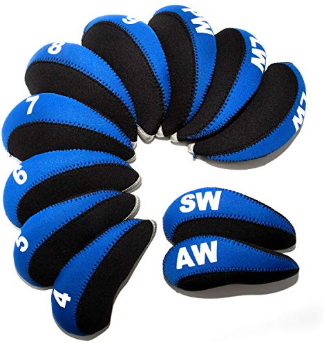 11pcs Golf Iron Head Covers with Number Printed #4-9,PW,SW,AW,LWx2 Golf Headcovers for Iron Club (Blue)