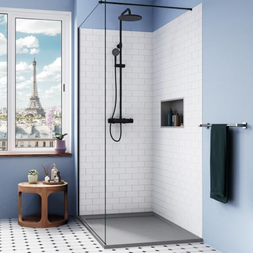 Receveur de douche Ceramia en pierre de synthèse | Antidérapant, effet pierre | Installation posée ou encastrée | Gris 120x90 cm
