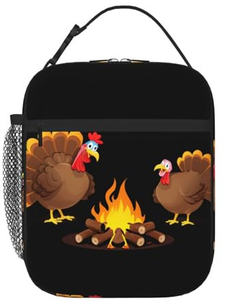 YYHHAOFA Borsa termica portatile per il pranzo, motivo: tacchino che arrostisce su un falò, riutilizzabile, durevole, per uomini e donne, facile da trasportare