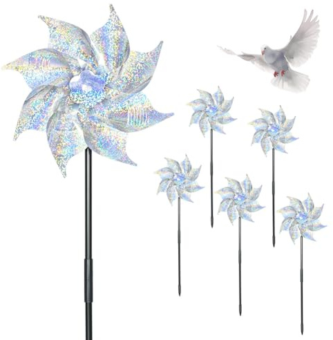 AOOWU Répulsif Oiseaux, 6PCS Réfléchissant Moulin à Vent Effaroucheurs, Moulin à Vent Réfléchissant Anti-Oiseaux, Moulins à Vent Jardin Exterieur, Effaroucheur Oiseaux Decoration, pour Le Verger Ferme