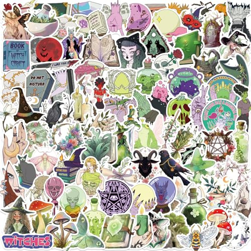 100 Pack Witch Stickers for Teens Girls, Cottagecore Waterproof Vinyl Decals - Forest Mystical Magic, Moth & Apothecary Aesthetic for Laptop, Bottle, Scrapbooking Gift Set(Witch Stickers)