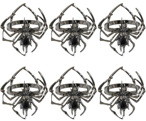 Serviettenringe 6 Stück Halloween-Serviettenringe 4, 8 x 5, 6 cm Spinnen-Serviettenringschnalle mit schwarzem gruseligem Strass Serviettenringhalter aus Zinklegierung für Halloween-Tischdekoration
