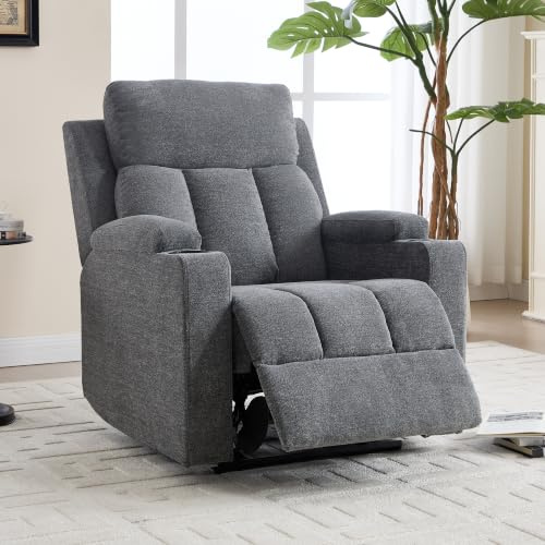 EBELLO Recliner Armchair, Manual Recliner Chair with Cup Holder and Soft Headrest, Sofa Chair with Armrests and Soft Cushion, Adjustable Backrest and Footrest, for Living Room, Grey