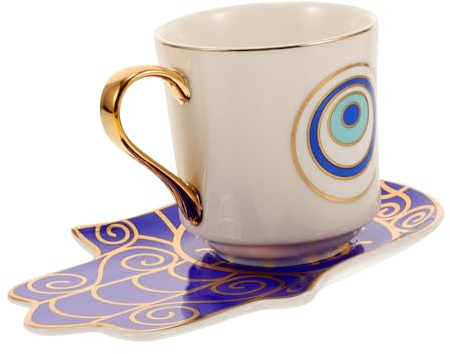 Gadpiparty Tazze da Caffè in Porcellana con Piattino Motivo Occhio Blu Tazze da Tè Eleganti per Bevande Calde Adatte Casa e Bar