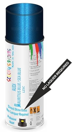 Aerosol Spray Paint Compatible with Audi Ocean Blue Pearl Effect LZ5C,2Y Available in Direct Gloss, Cellulose or Basecoat (Direct Gloss Aerosol)